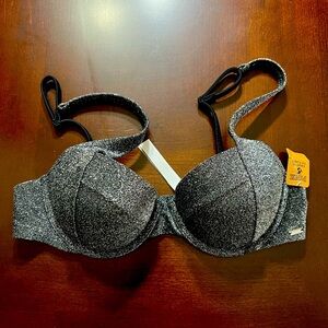 NWT PINK Glittery Black Underwire Padded Bathing Suit Top Sz S